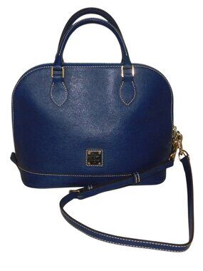 Dooney & Bourke Saffiano Zip Zip Satchel Navy Blue Bag Purse